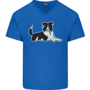 A Border Collie Dog Mens V-Neck Cotton T-Shirt Royal Blue