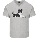 A Border Collie Dog Mens V-Neck Cotton T-Shirt Sports Grey