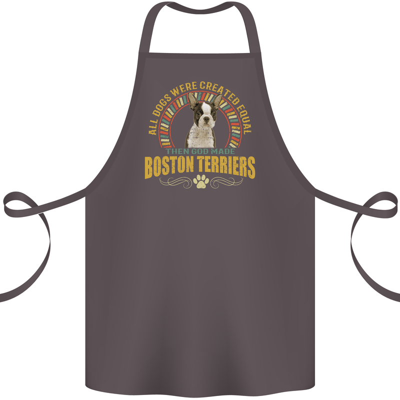 A Boston Terrier Dog Cotton Apron 100% Organic Dark Grey