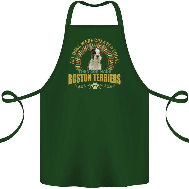 A Boston Terrier Dog Cotton Apron 100% Organic Forest Green