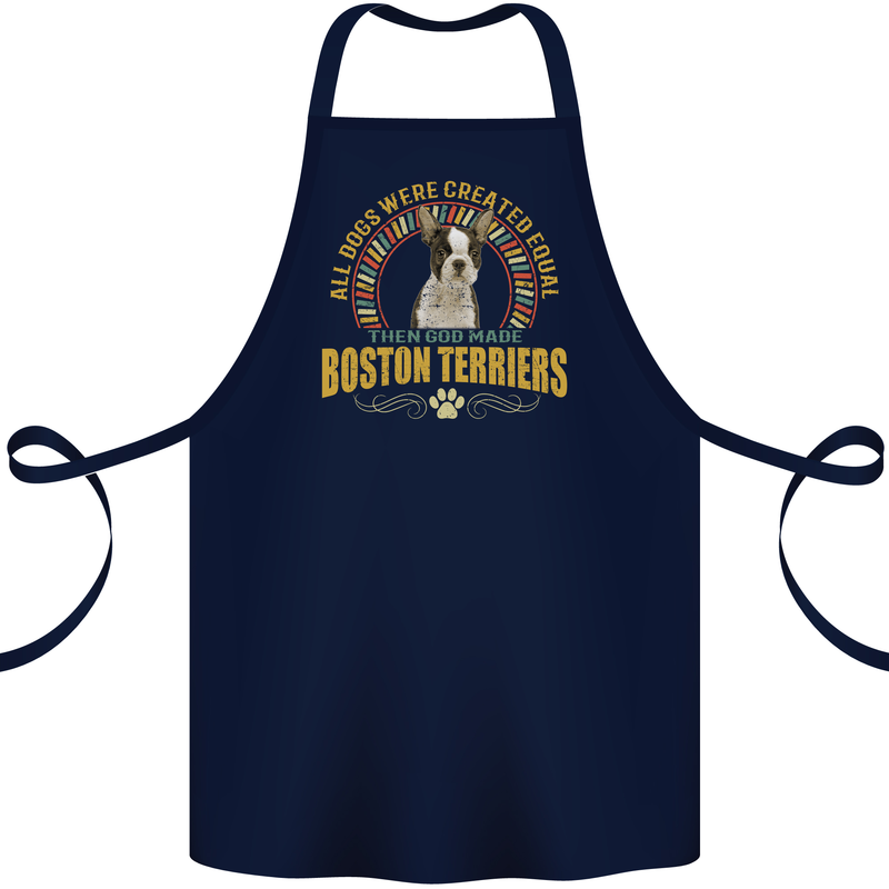 A Boston Terrier Dog Cotton Apron 100% Organic Navy Blue