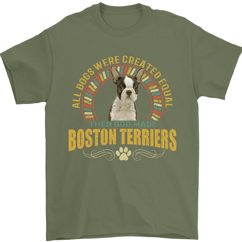 A Boston Terrier Dog Mens T-Shirt 100% Cotton Military Green