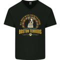 A Boston Terrier Dog Mens V-Neck Cotton T-Shirt Black