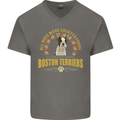 A Boston Terrier Dog Mens V-Neck Cotton T-Shirt Charcoal