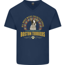 A Boston Terrier Dog Mens V-Neck Cotton T-Shirt Navy Blue