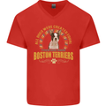 A Boston Terrier Dog Mens V-Neck Cotton T-Shirt Red