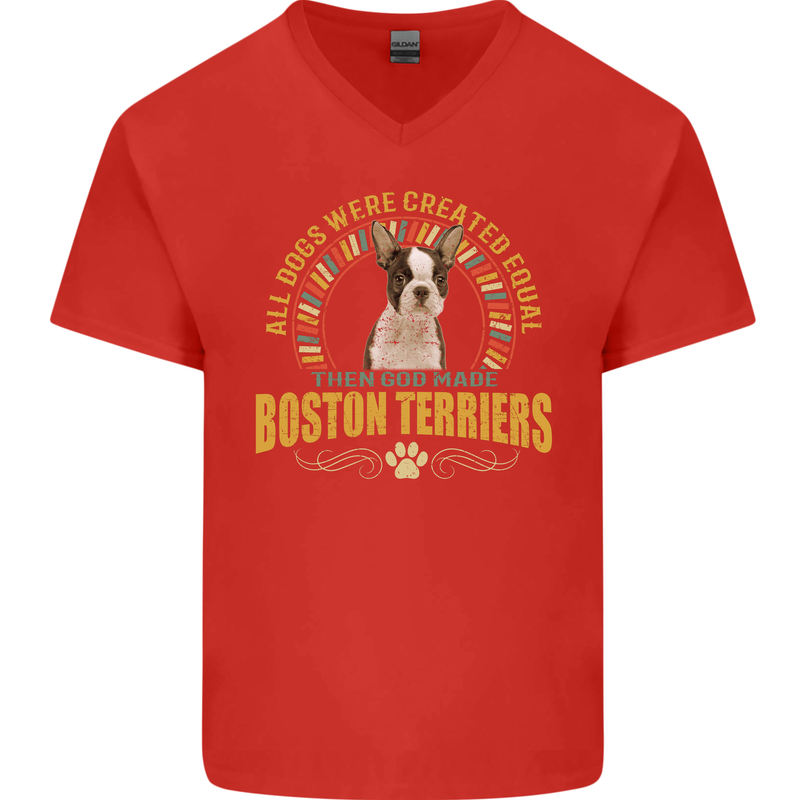 A Boston Terrier Dog Mens V-Neck Cotton T-Shirt Red