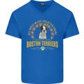 A Boston Terrier Dog Mens V-Neck Cotton T-Shirt Royal Blue