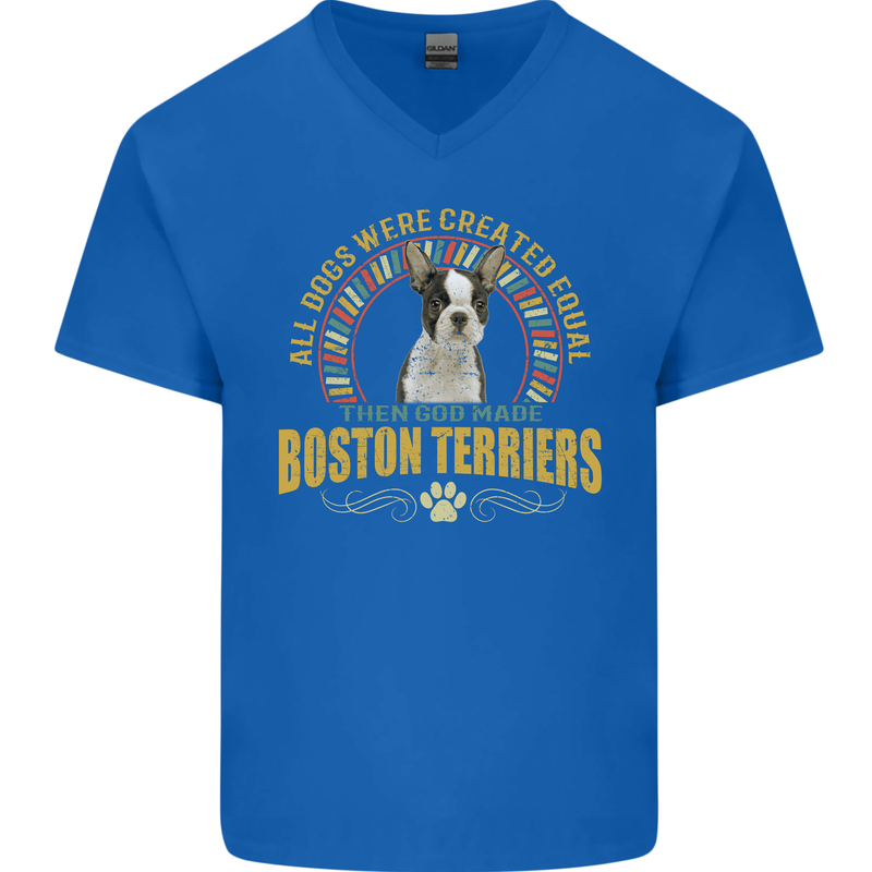 A Boston Terrier Dog Mens V-Neck Cotton T-Shirt Royal Blue