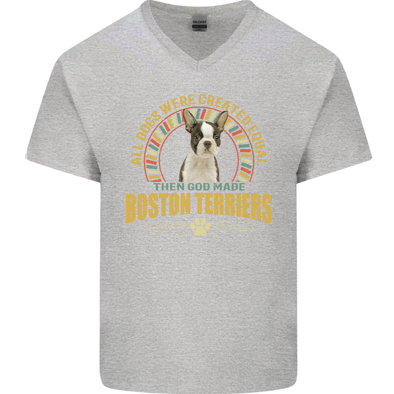 A Boston Terrier Dog Mens V-Neck Cotton T-Shirt Sports Grey