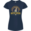 A Boston Terrier Dog Womens Petite Cut T-Shirt Navy Blue