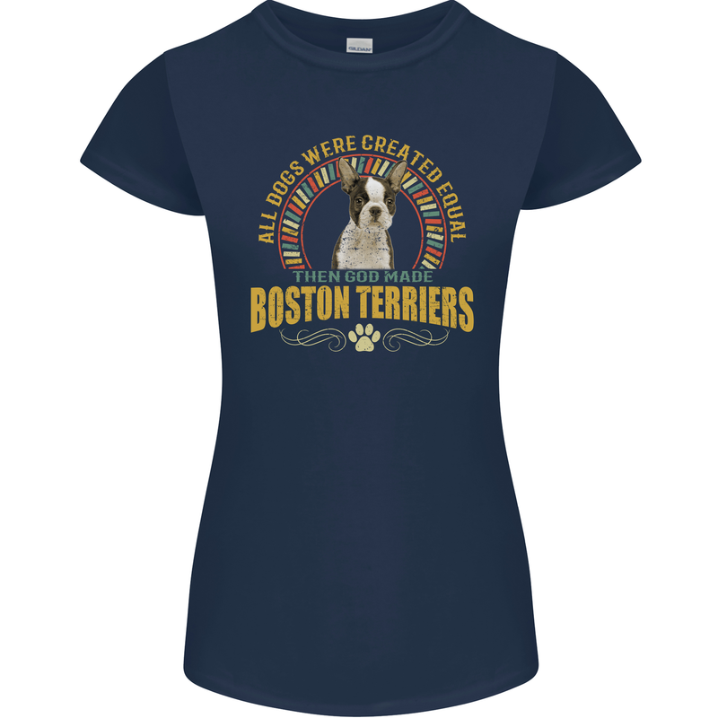 A Boston Terrier Dog Womens Petite Cut T-Shirt Navy Blue