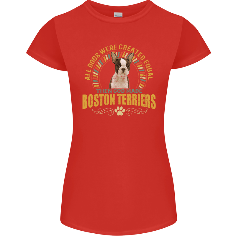 A Boston Terrier Dog Womens Petite Cut T-Shirt Red