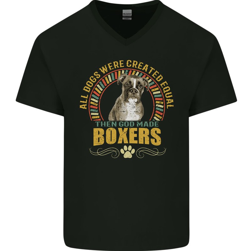 A Boxer Dog Mens V-Neck Cotton T-Shirt Black