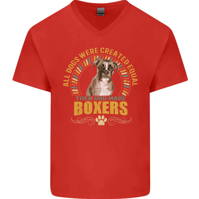 A Boxer Dog Mens V-Neck Cotton T-Shirt Red
