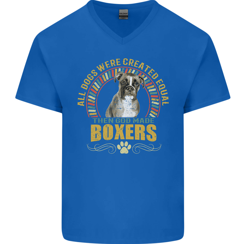 A Boxer Dog Mens V-Neck Cotton T-Shirt Royal Blue
