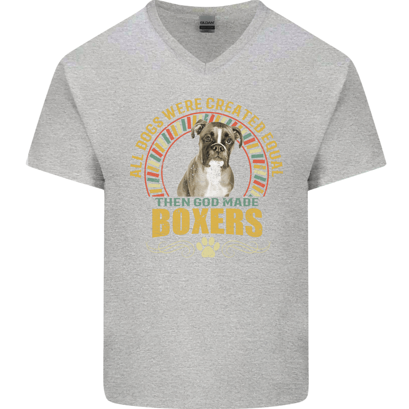 A Boxer Dog Mens V-Neck Cotton T-Shirt Sports Grey