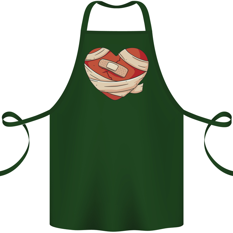 A Broken Heart Anti Valentines Day Single Cotton Apron 100% Organic Forest Green