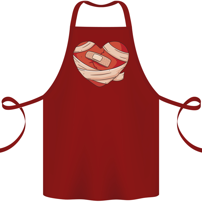 A Broken Heart Anti Valentines Day Single Cotton Apron 100% Organic Maroon