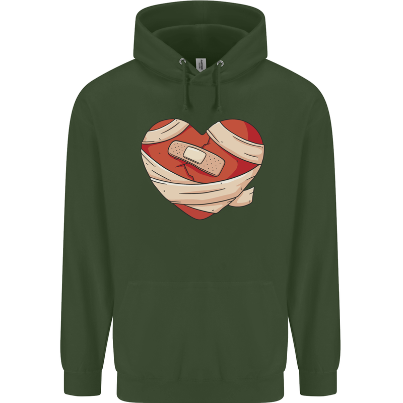 A Broken Heart Anti Valentines Day Single Mens 80% Cotton Hoodie Forest Green