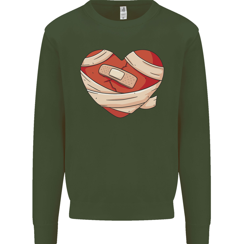 A Broken Heart Anti Valentines Day Single Mens Sweatshirt Jumper Forest Green