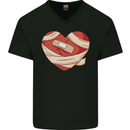 A Broken Heart Anti Valentines Day Single Mens V-Neck Cotton T-Shirt Black