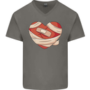 A Broken Heart Anti Valentines Day Single Mens V-Neck Cotton T-Shirt Charcoal