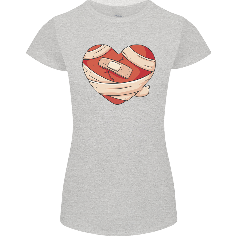 A Broken Heart Anti Valentines Day Single Womens Petite Cut T-Shirt Sports Grey