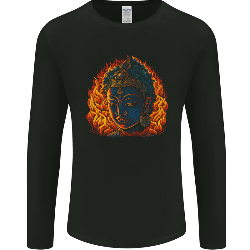 A Buddha Statue With Flames Mens Long Sleeve T-Shirt Black