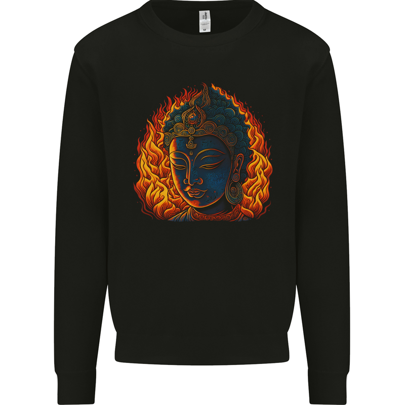 A Buddha Statue With Flames Mens Sweatshirt Jumper Black