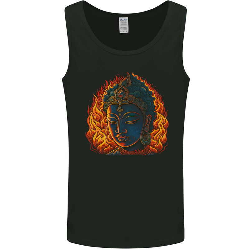 A Buddha Statue With Flames Mens Vest Tank Top Black