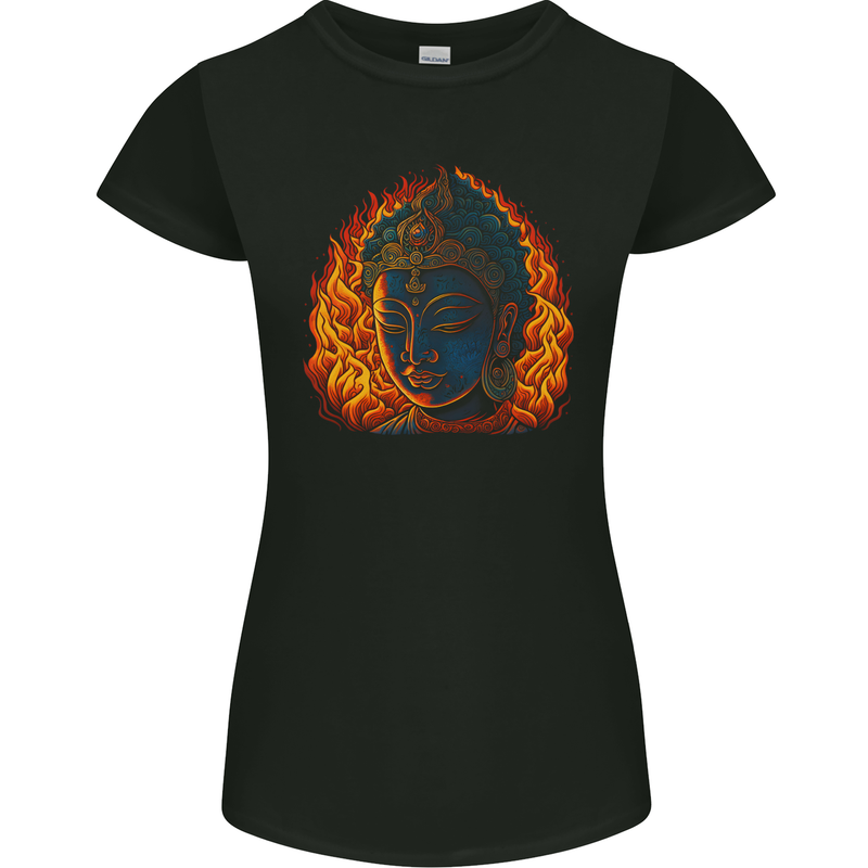 A Buddha Statue With Flames Womens Petite Cut T-Shirt Black