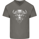 A Buffalo Head Mens V-Neck Cotton T-Shirt Charcoal