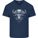 A Buffalo Head Mens V-Neck Cotton T-Shirt Navy Blue