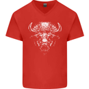 A Buffalo Head Mens V-Neck Cotton T-Shirt Red