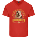 A Bulldog Dog Mens V-Neck Cotton T-Shirt Red