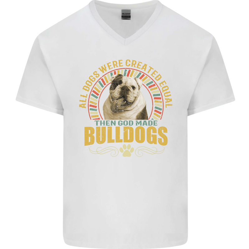 A Bulldog Dog Mens V-Neck Cotton T-Shirt White