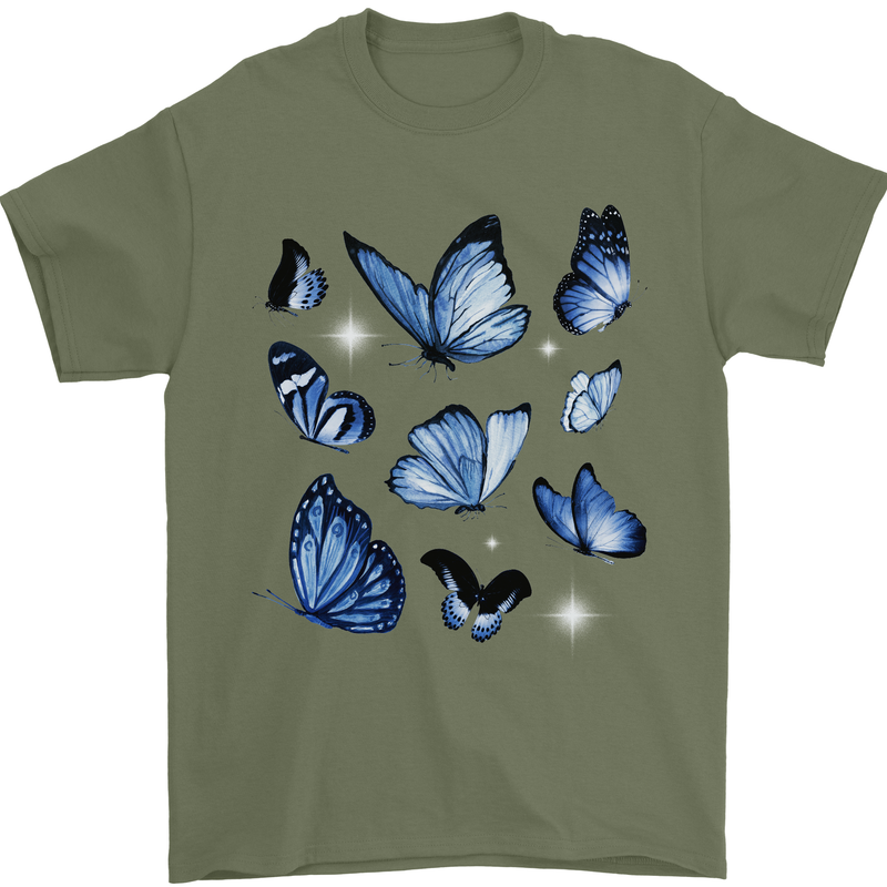 A Butterfly Collection Rhopalocera Mens T-Shirt 100% Cotton Military Green