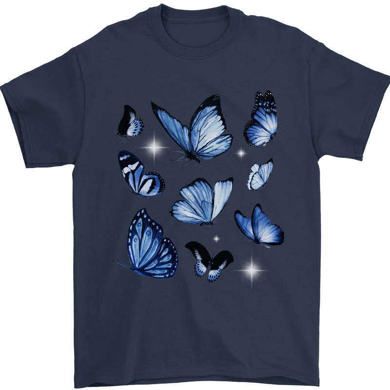 A Butterfly Collection Rhopalocera Mens T-Shirt 100% Cotton Navy Blue