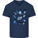 A Butterfly Collection Rhopalocera Mens V-Neck Cotton T-Shirt Navy Blue