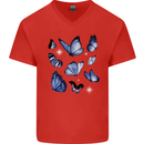A Butterfly Collection Rhopalocera Mens V-Neck Cotton T-Shirt Red