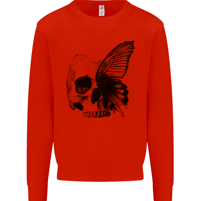 A Butterfly Skull Mens Sweatshirt Jumper Bright Red