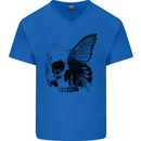 A Butterfly Skull Mens V-Neck Cotton T-Shirt Royal Blue