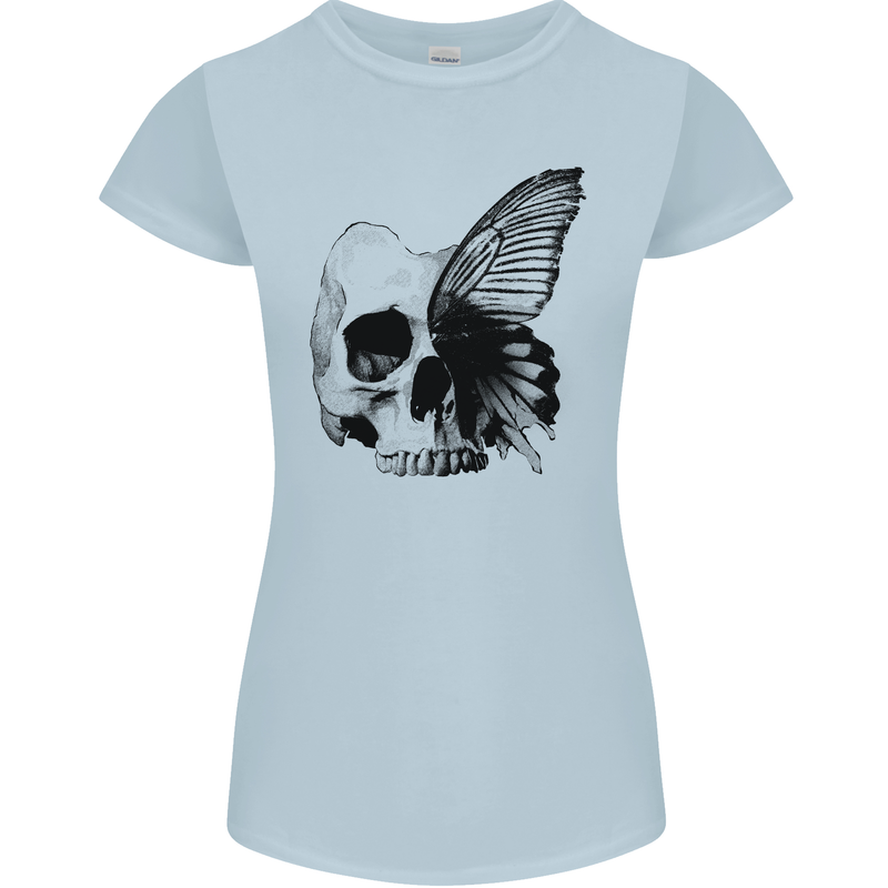 A Butterfly Skull Womens Petite Cut T-Shirt Light Blue