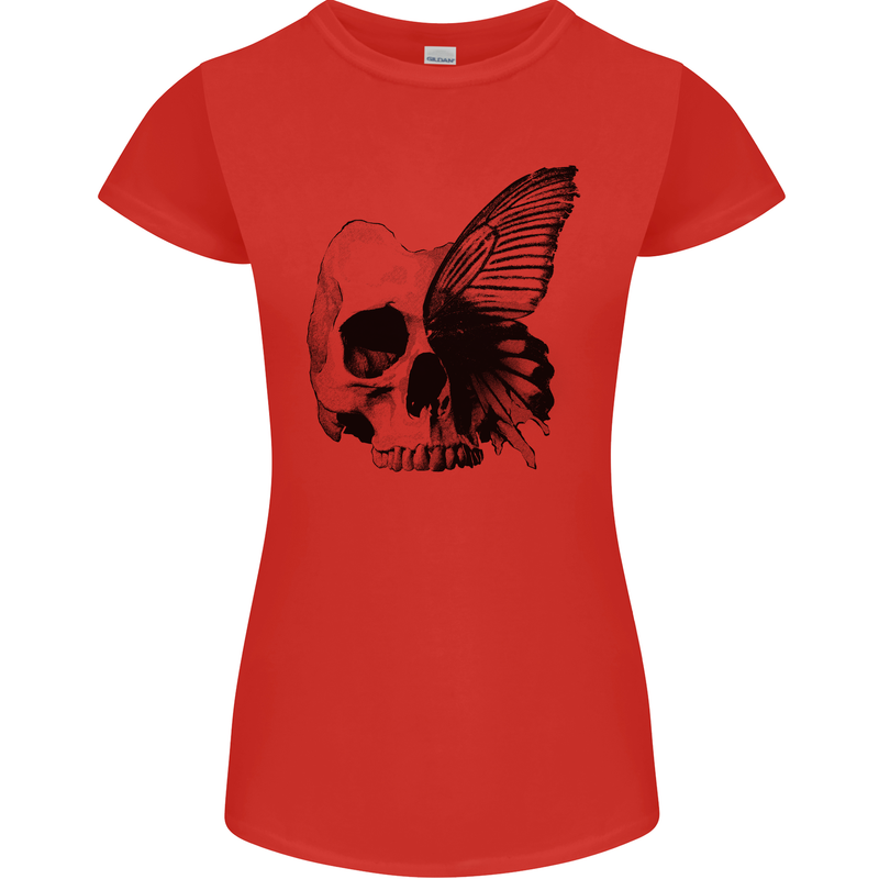 A Butterfly Skull Womens Petite Cut T-Shirt Red