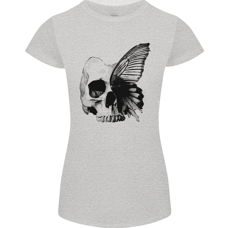 A Butterfly Skull Womens Petite Cut T-Shirt Sports Grey