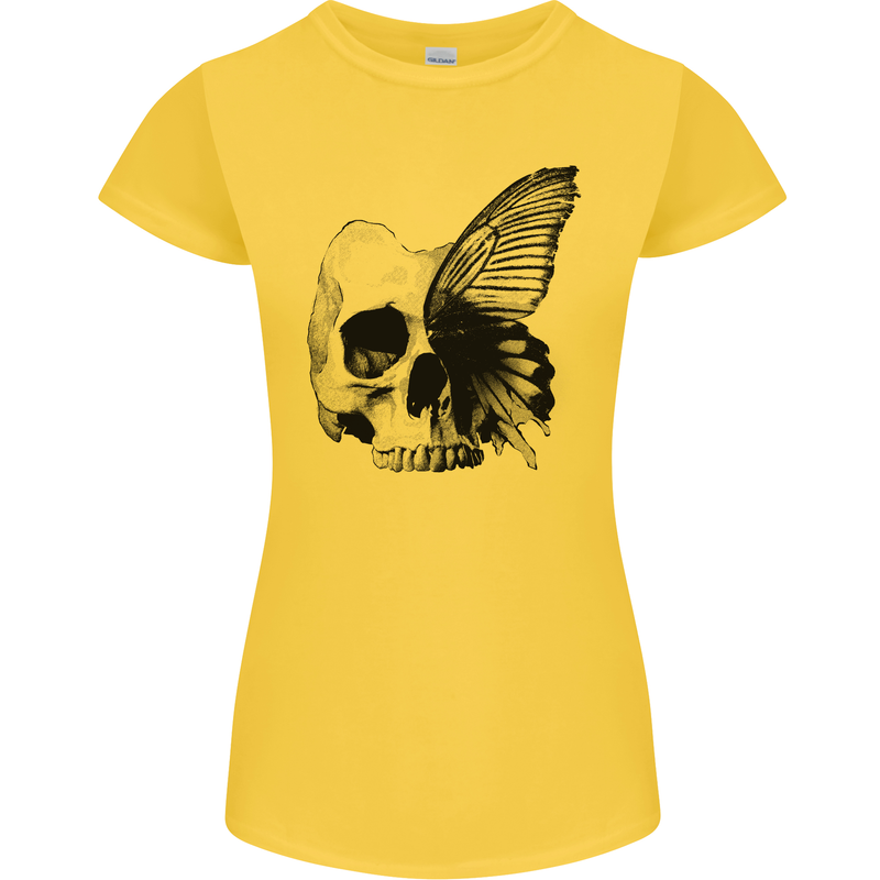 A Butterfly Skull Womens Petite Cut T-Shirt Yellow