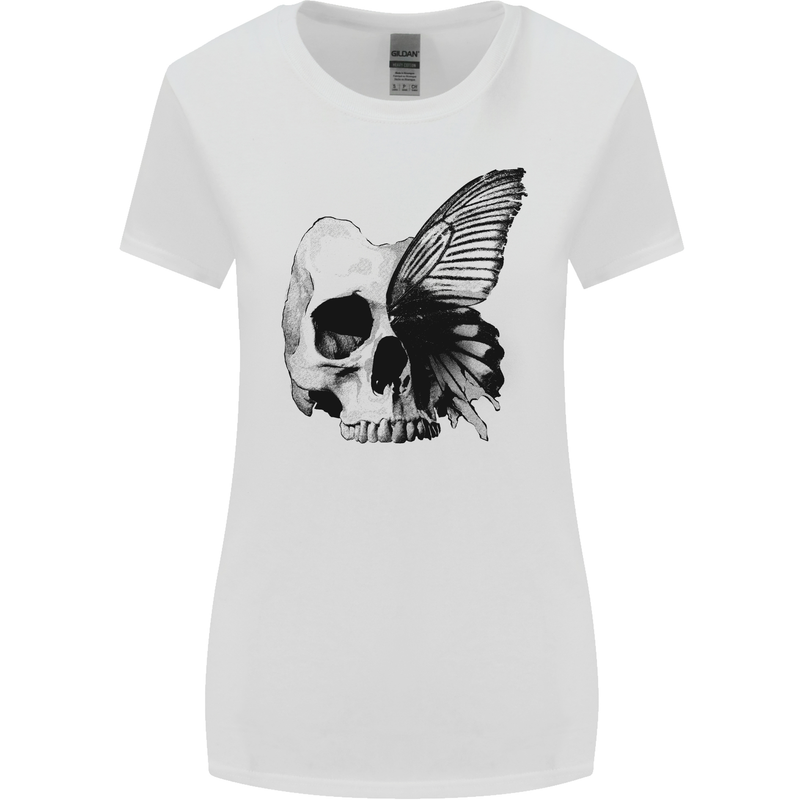 A Butterfly Skull Womens Wider Cut T-Shirt White
