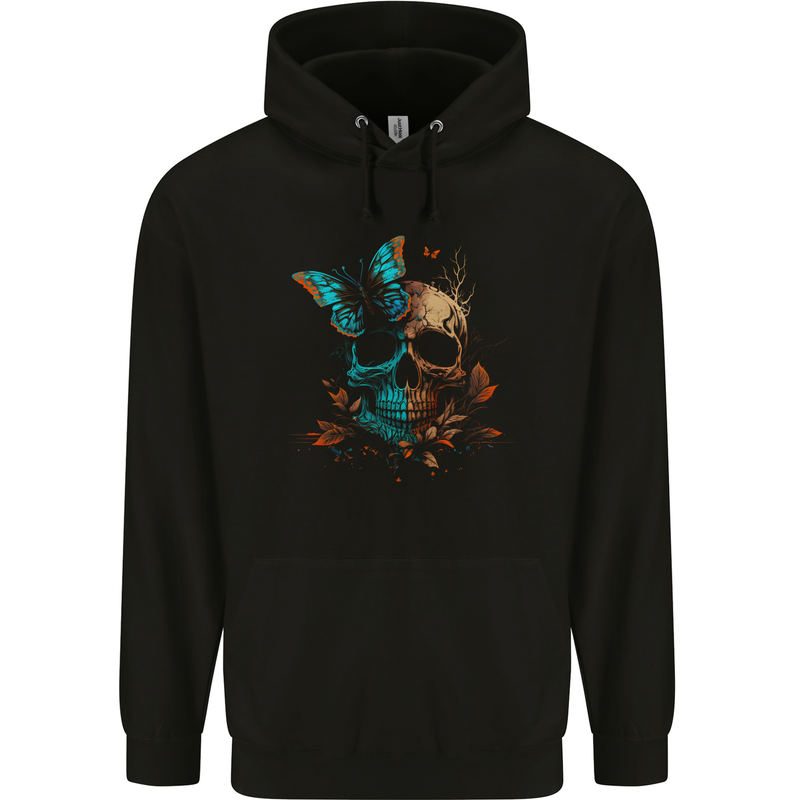 A Butterfly Skull in the Wild Mens 80% Cotton Hoodie Black