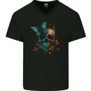 A Butterfly Skull in the Wild Mens V-Neck Cotton T-Shirt Black